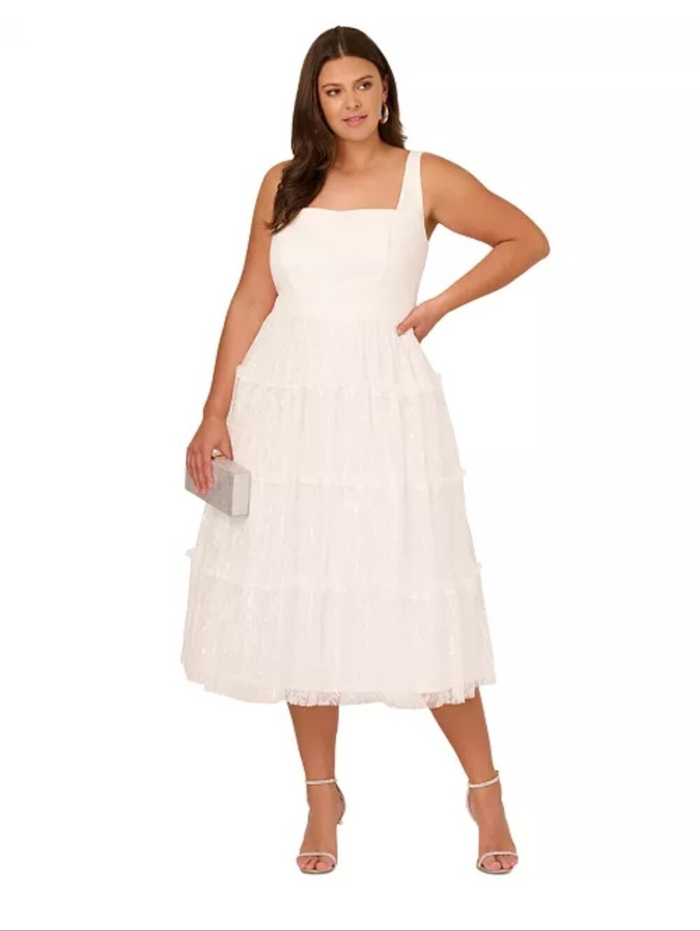 Adrianna Papell Ivory Crepe Lace Tiered Midi Dress Plus 16W $298 Party Bridal